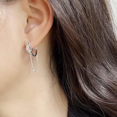 Amaiyllis 925 Sterling Silver Minimalist Knotted Chain Earrings Temperament Personality Earrings For Women Jewelry