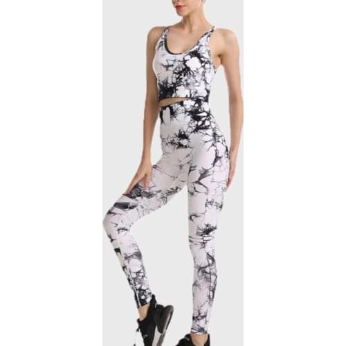 Woman Seamless Tie Dyed Yoga Set Shockproof Gathered Running Bra High Waist Hip Lifting Quick Drying Fitness Tights Sport Suit