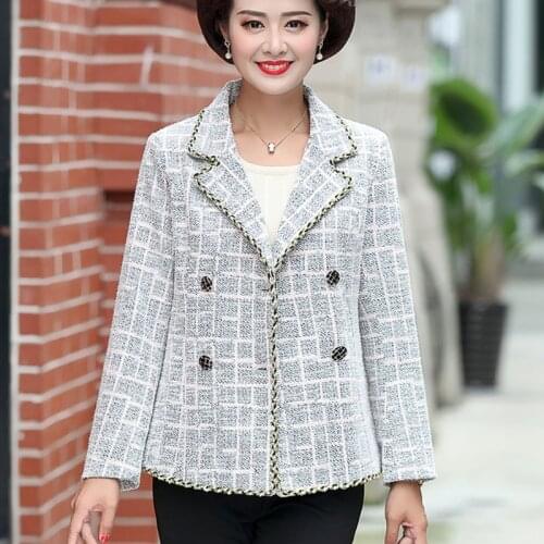 Plaid crop buckle lapel double-breasted ladies blazer plus size slim fit suit casual retro temperament jacket for fashion women
