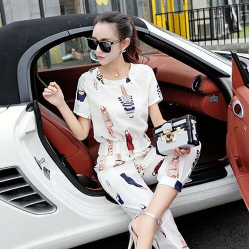 Women two piece outfits summer new ladies casual cotton and linen suit cropped trousers + short-sleeved shirt two-piece