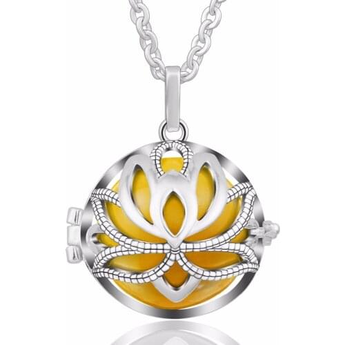 Female Necklace Jewelry Lotus Flower Designs Locket Cage Pendant Floating locket Long Chain With 36colors Chime Pedant Jewelry