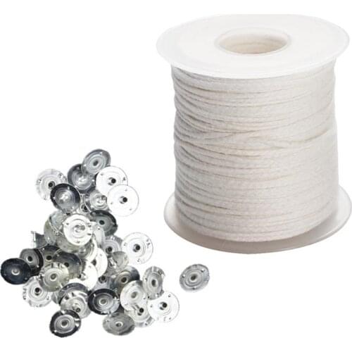 1 Roll 61 Meter Pre Waxed Wicks Candle Making Material DIY Cotton Braided Wick With 300PCS Wick Tabs DIY Handmade Candle Set