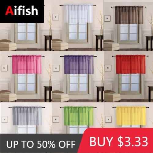 1 Piece Rod Pocket Pure Color Sheer Short Curtains Valance Tie For Small Window Voile Drapes Roman Tulle Kitchen Cafe WP184-2