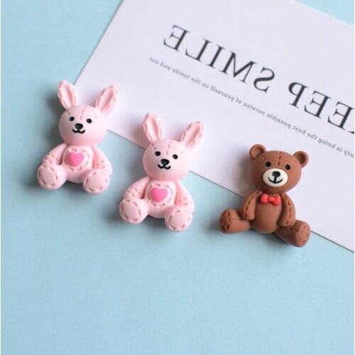 10Pcs Kawaii Cartoon Rabbit Bear Flatback Resin Cabochon Animals Phone Decoration DIY Embellishments for Scrapbook Accessories