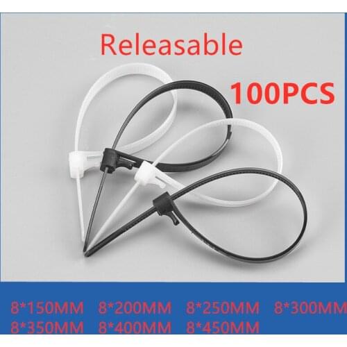 100PCSReleasable nylon cable ties may loose slipknot tie reusable packaging Plastic Zip Tie wrap Strap 8*150/200/250/300/400/450