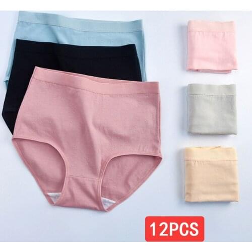 12pcs Women High Waist Panties Plus Size Lingeries Female Breathable Cotton Underwear Comfortable Ladies Girls Briefs M-XXXL