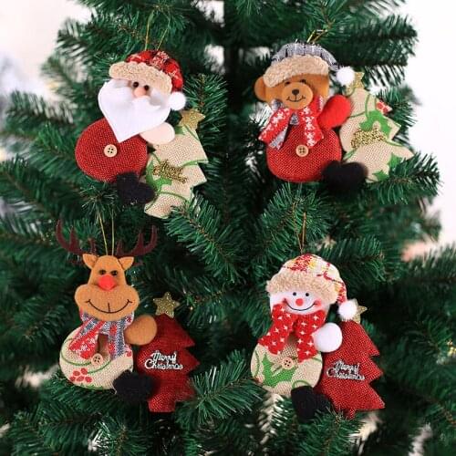2pcs/4pcs 14*13cm Cartoon Christmas Tree Linen Doll Toy Hotel Home New Year Decor Xmas Tree Pendants Windows Drop Ornament