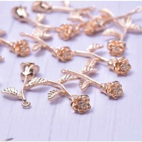 20pcs Rose Charms For Jewelry Making Necklace Components Golden Silver Color Flower Pendant Supplies Alloy Handmade Accessories