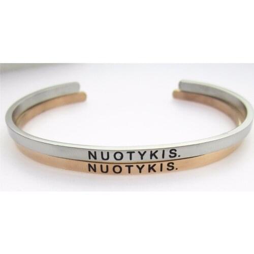 2018 Stainless Steel N U O T Y K I S. Engraved Positive Inspirational Quote Hand Cuff Bracelet Mantra Bangle women