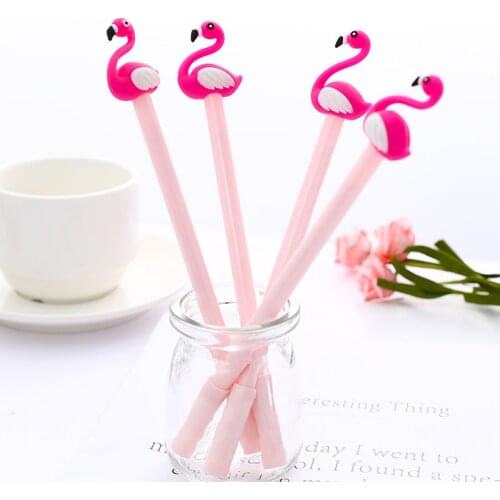 24Pcs/lot Japanese Kawaii Pink Flamingo Gel Pens Cute Funny Stationery Ballpoint Rollerball School Stuff Thing Kawai Stationary