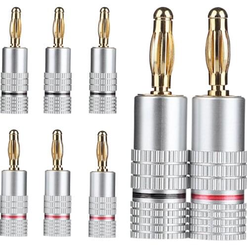4MM Banana Plugs Pure Copper Gold Plated Screw Jack Connectors Audio Lantern Banana Head For Power Amplifier Sound Speaker 8Pcs