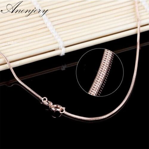ANENJERY 925 Sterling Silver Snake Chain Rose Gold Color Necklace Use for Pendants Charms Women colar S-N12 (Diameter 1mm)