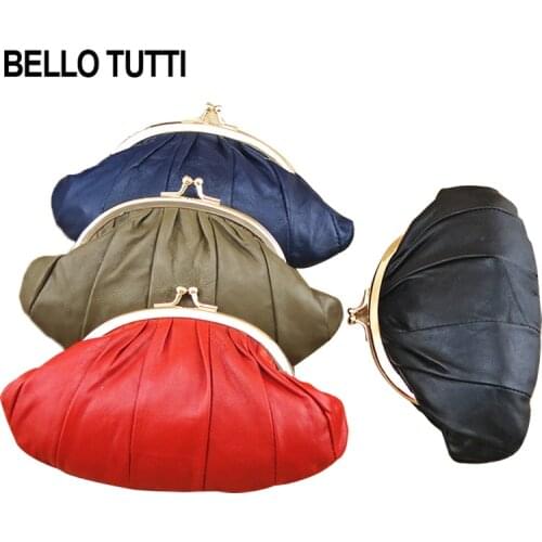 BELLO TUTTI Original New Mini Coin Purse Key Wallet Women Card&ID Holder Money Clip Men Metal Hasp Genuine Leather Sheepskin Bag