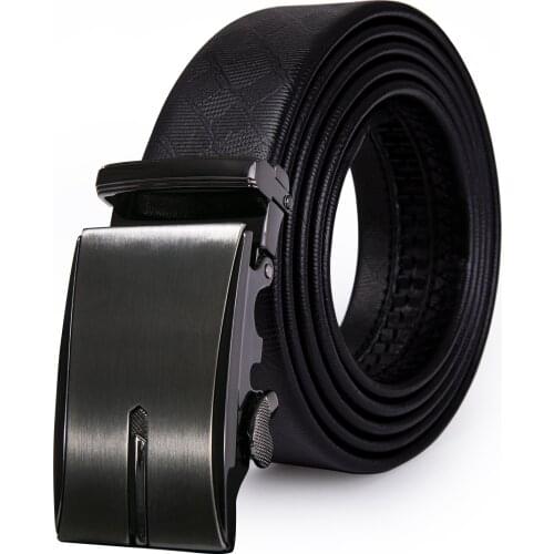 BK-2087 Barry.Wang Fashion Designer 110-160cm Mens Belt Black Aolly Automatic Buckle Genuine Leather Belts for Men Father Gifts