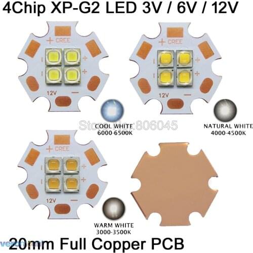 Cree XPG2 XP-G2 3V 6V 12V 4Chips 4LEDs High Power LED Emitter Cool White / Warm White / Neutral White Colors on 20mm Copper PCB