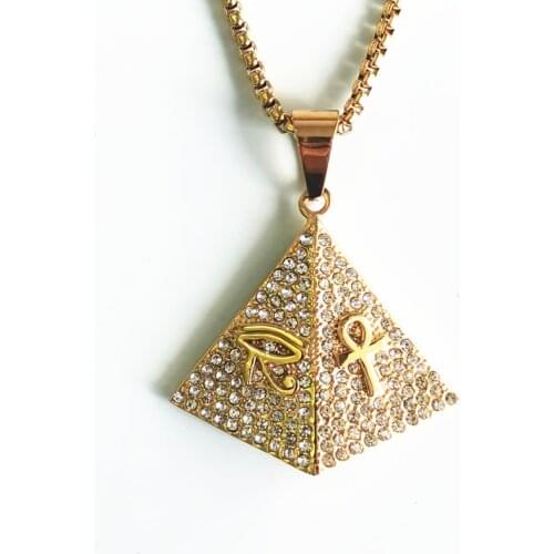 Egyptian The Eye Of Horus Ankh Cross pyramid full rhinestone Pendant Necklaces For Women Men Key of Life Chain Necklace Jewelry