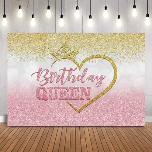 Happy Birthday Queen Backdrop Gold and Rose Glitter Dots Photo Background Sweet 16th Girls Womens photo background studio props