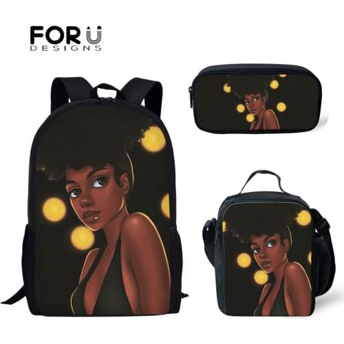 FORUDESIGNS Afro Kids School Backpacks Set for Girls Children Black Art African Girl Printed Bagpack Toddlle Back Pack Bolso