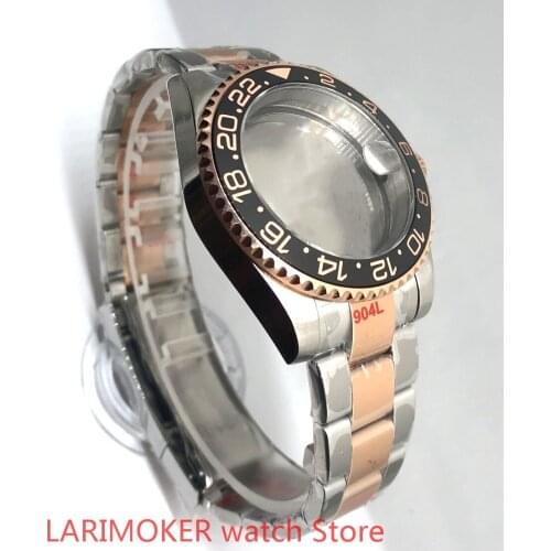 Sealed back cover 904L stainless steel rose gold strap bracelet with 40mm sapphire glass ETA NH36 MH35 case bezel black yellow