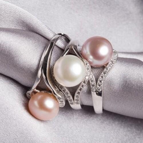 3 color ADJUSTABLE Real Freshwater Pearl Ring 8-9mm Big Size Jewellery Fashion Finger Ring Hot for Women