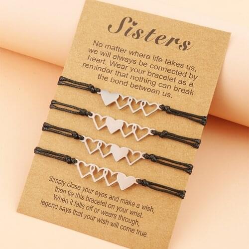 2021 Best Friends Sisters Bracelet Set Stainless Steel Heart In Heart Bracelet Leather Rope Chain On Hand Jewelry Gift For Women