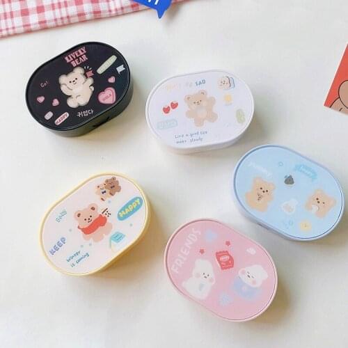 Korean Cute Bear Oval Contact Lens Case With Mirror Ins Lovely Contact Lens Case Cosmetic Contact Box Contact Lens Travel Case
