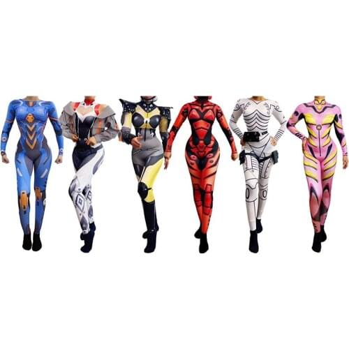 Nightclub Bar Stage Dance Costumes Halloween Cosplay Robot Print Long Jumpsuit Performance Clothing Female Party Wear DT3106