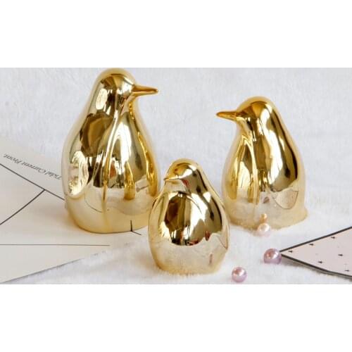 Creative Cute Cartoon Electroplating Golden Penguin Ceramic Decoration Simple Home Ornaments Desktop Crafts