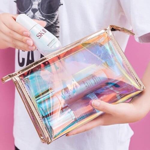 Fashion Candy Color Women Portable Cosmetic Bag Organizer Travel Pink Small Makeup Bag Colorful Mini Pouch Laser Cute