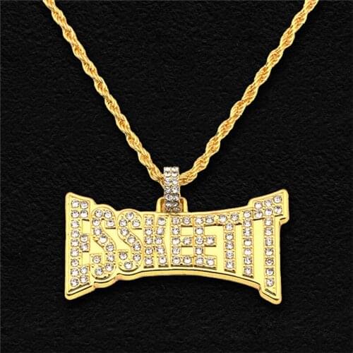 Fashion ESSKEETIT Letter Necklace & Pendant Shiny Ice Out Necklace With Twist Chain Choker Hip Hop Jewelry for Men