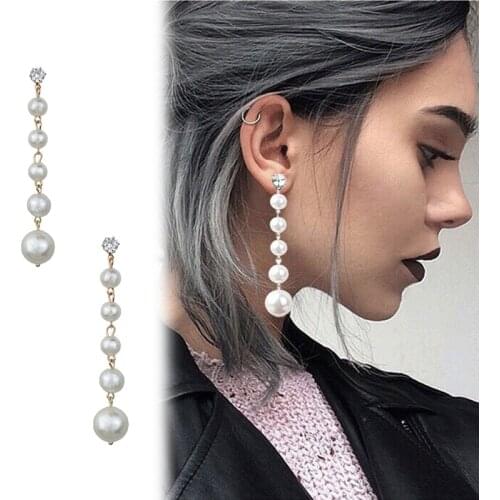 Fashion Elegant Big Pearl Earrings Pearls Long Drop Dangle Earrings Zircon Crystal Stud Earring for Wedding Party Gift Brincos