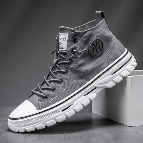 New Mens canvas shoes male high top Martin boots British style authentic gray skateboarding shoe top quality men work sneakers