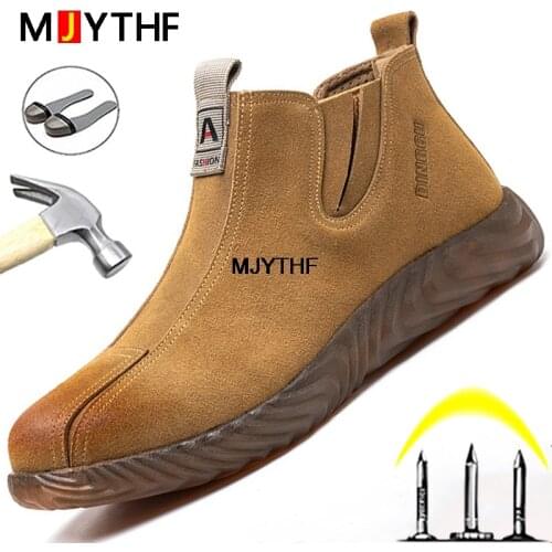 Cowhide Work Safety Shoes Men Resistant To Sparks Welder Boots Puncture-Proof Work Shoes Sneakers Steel Toe Chelsea Boots Men