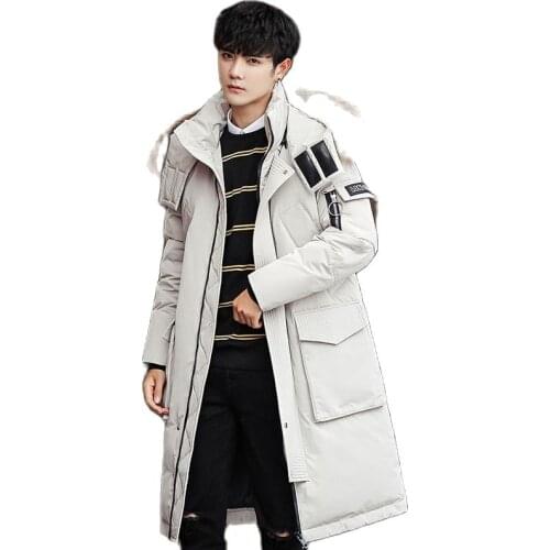 2020 New Mens Down Jacket With Big Real Collar Warm Casual Waterproof Down Winter Coat Long Coat with Hooded Compressible