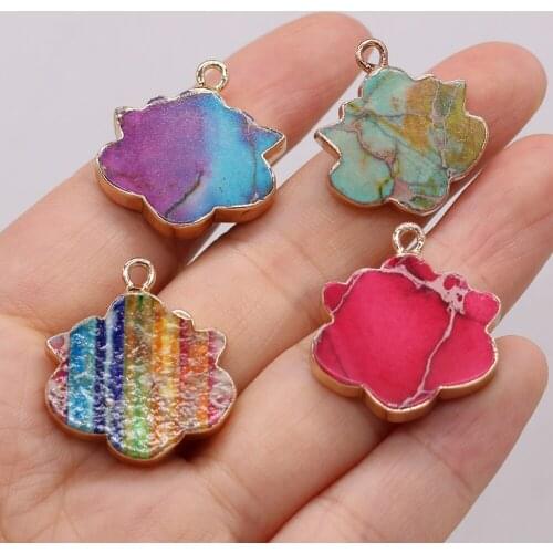 Natural Gem Flower-shaped Emperor Stone Gold-plated Pendant Beads DIY Cute Necklace Bracelet Earrings Jewelry Accessories Making