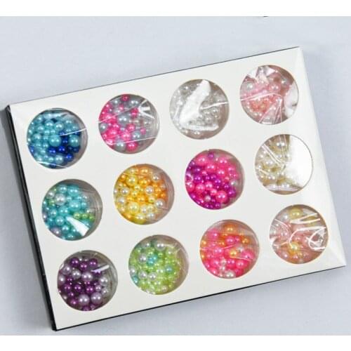 #NM021 2.5–5mm Nail Round Pearl Multic- color a12 Boxes ABS Acrylic Pearls round Dreamy Glossy Round Pearls, 12 Colors