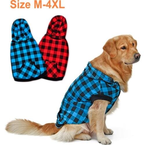 Dog Clothes Gingham Plaid Shirt Coat Pet Sweater Red Blue Grid Large Dog Clothes Warm Removable Puppy Hoodie Pet Winter Clothes
