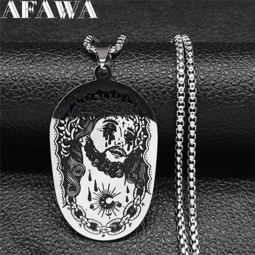 2021 Stainless Steel Goth Jesus Chain Necklaces for Women/Men Silver Color Big Necklaces Chain Jewelry colgante N3633S01