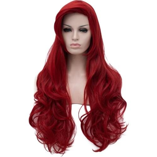 Jessica Rabbit Cosplay Wig Wavy Long Wine Red Little Mermaid Princess Ariel Heat Resistant Synthetic Hair Wig + Wig Cap