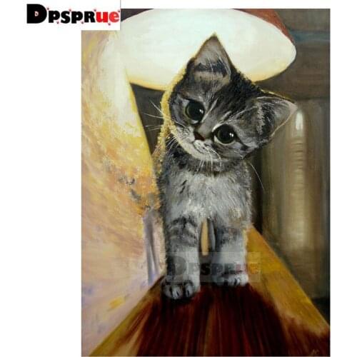 Dpsprue Full Square/Round Diamond Painting Cross Stitch Diamond 3D Embroidery Cat lamp DIY 5D Moasic Home Decor Gift D39