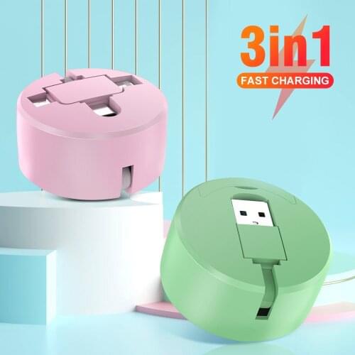 Portable 3 In 1 Data Cable Micro USB/Type C/8 Pin Charging Kable With Phone Stand Retractable USB Cord For iPhone 12 11 Pro