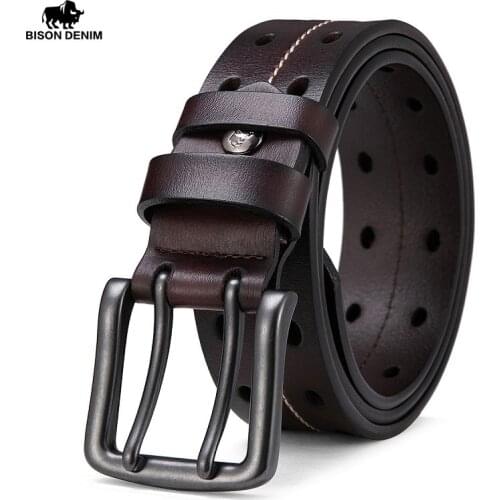 BISON DENIM Mens Belt Leather Pin Buckle Cow Genuine Leather Belts for Men High Quality Mens Belt cinturones hombre N70261