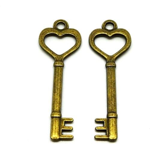 RONGQING 50pcs/lot Double Sided Hollow Heart Key Charms 52x17mm Key Pendant Necklace Jewelry Crafts