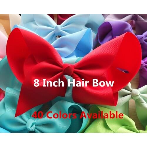 8 inch Super Large hair bow WITH extra large clips 40 Colors Available Girls Boutique bows Hairpins Hair Accessories 40pcs/lot