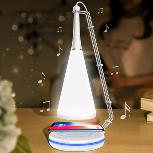 Bluetooth Audio Led Desk Lamp Touch Switch Rechargeable Dimmable Wireless Charging Output Usb Reading Bedroom Table Led Lamps