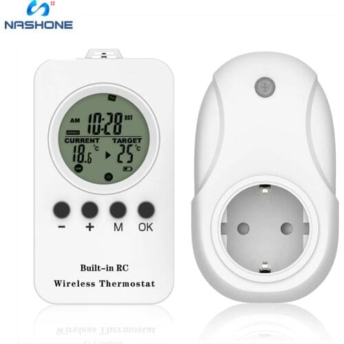 Nashone Thermostat 220v Temperature Controller Heating socket timer, LCD Wireless Remote Controller Adjustable Heating Cooling