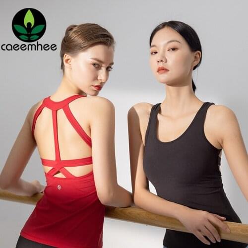 CAEEMHEE Halter Sport Yoga Top Women Sleeveless Nylon Soft Fitness Shirts Workout T-shirt Athletic Wear Padded Gym Tank Tops