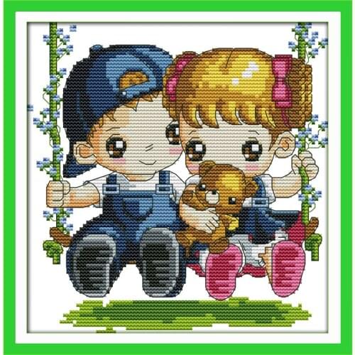 Everlasting Love Swing (2) Chinese Cross Stitch Kits Ecological Cotton Stamped Printed 11CT DIY Gift Wedding Decoration For Home