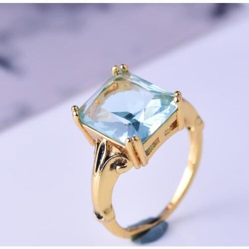 Vintage Princess Square Blue Stone Rings for Women Wedding Engagement Ring Luxury Charm Gold Jewelry
