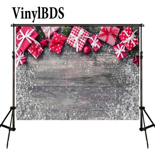 VinylBDS Photography Backdrops Christmas White Red Gift Box Fond Photographine Ice Snow Wood Floor Background For Photo Shoot